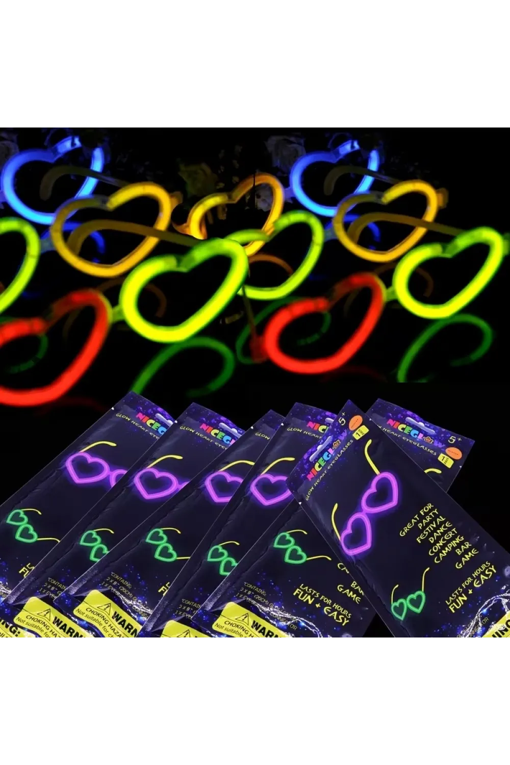 Glow Kalpli Fosforlu Gözlük 6’lı Renkli Set – Neon Parti