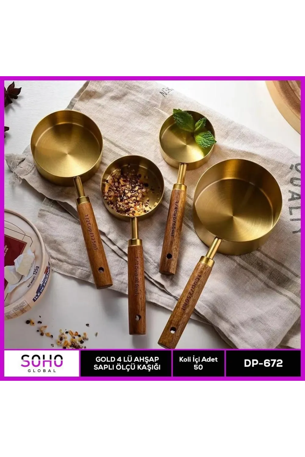 Gold 42lü Ahap Saplı Ölçü Kaşığı