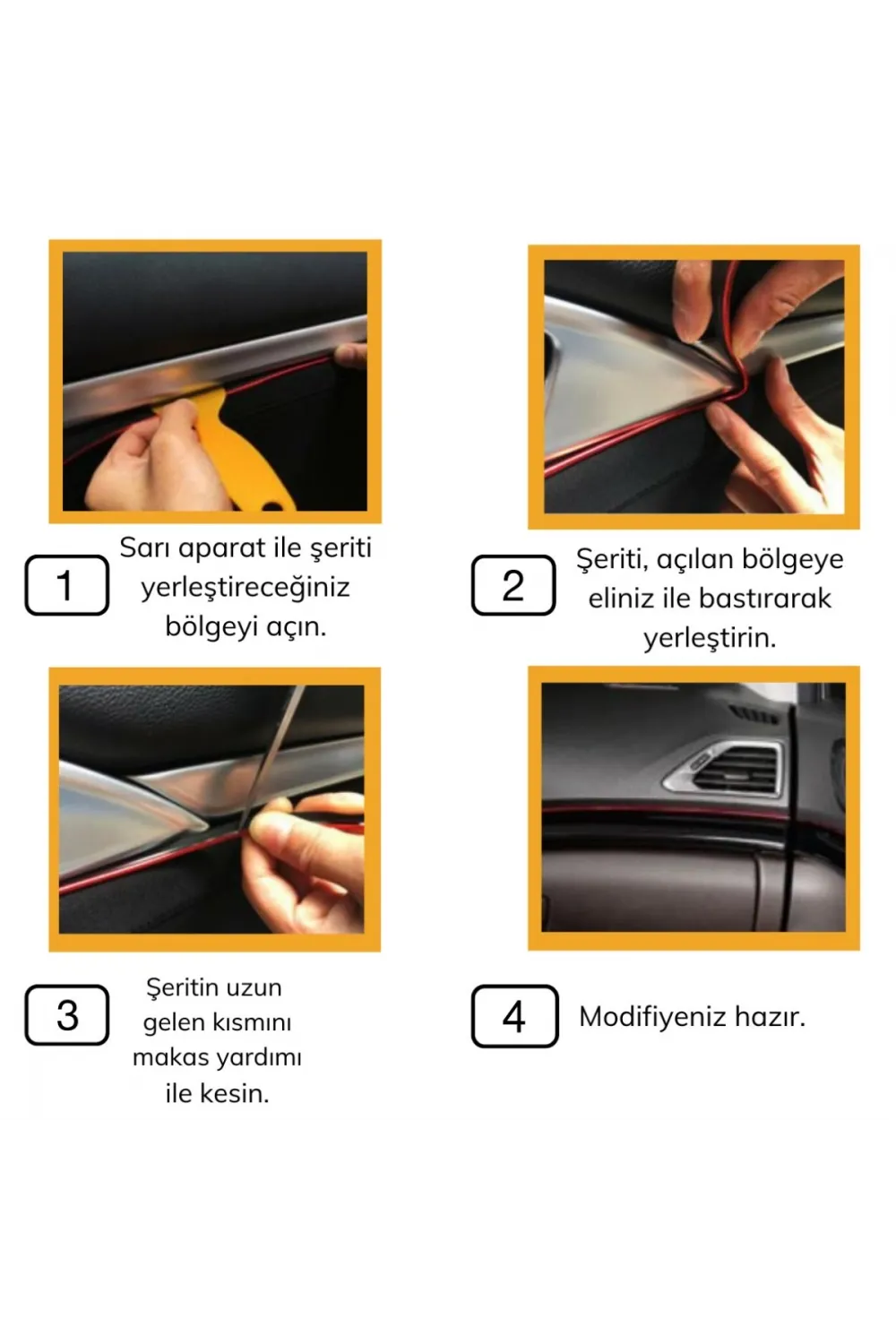 Gold Araba Oto Trim Dekorasyon Şeridi Kauçuk Elastik Kolay Kurulum 5 metre Şerit Bant
