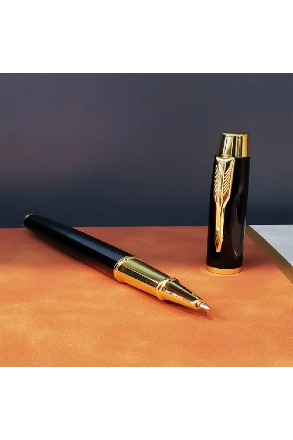 Gold Desen Siyah Deri Defter Kalem Set