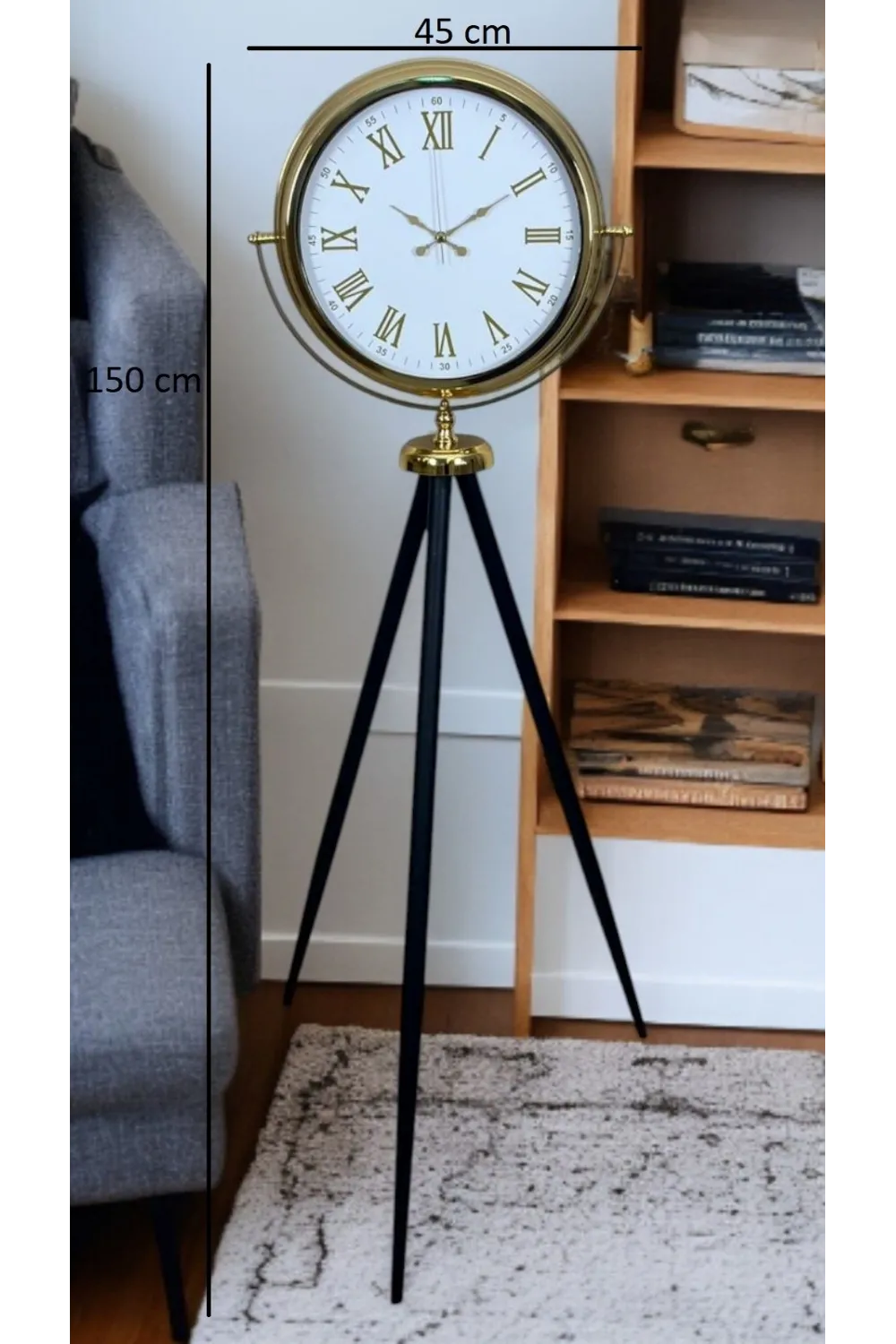 Gold Göz Alıcı Tripod Ayaklı Duvar Saati