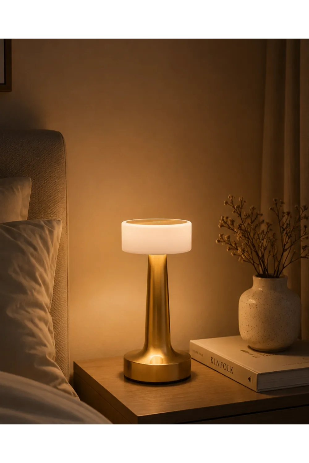 Gold Kare Led Masa Lambası Şarjlı Dimmer Kontrollü Dekoratif Işık