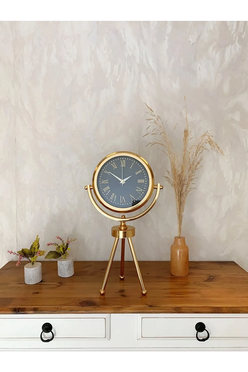 Gold Metal Mini Tripod Sade Masa Saati 45×26 cm