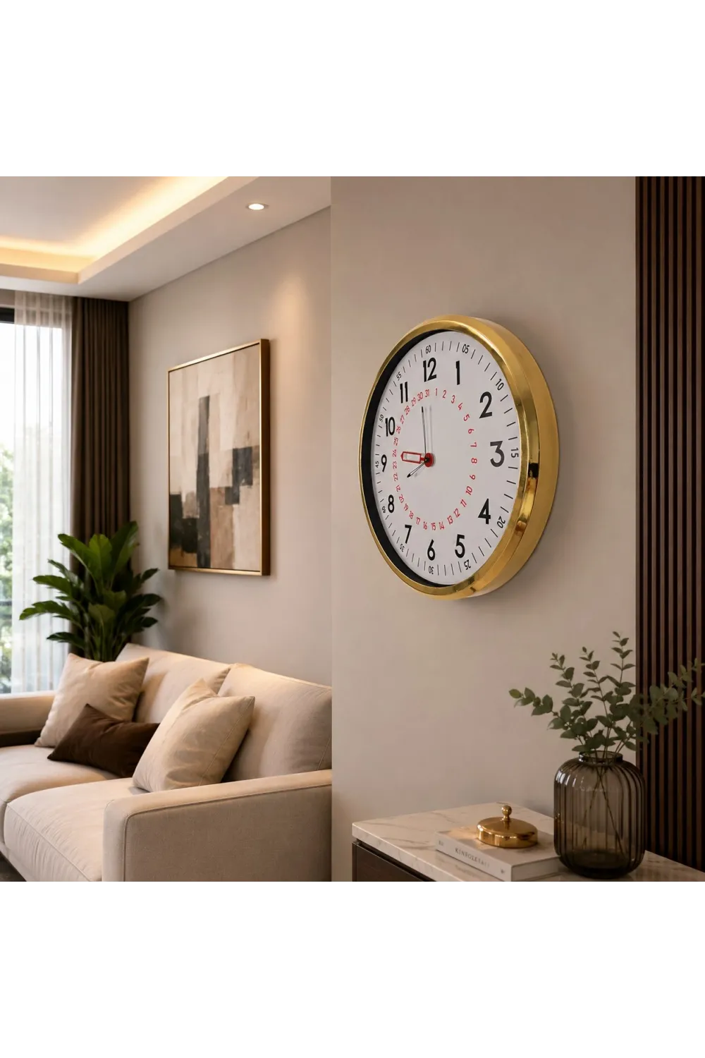 Gold Takvimli 52 x 52 Cm Metal Duvar Saati