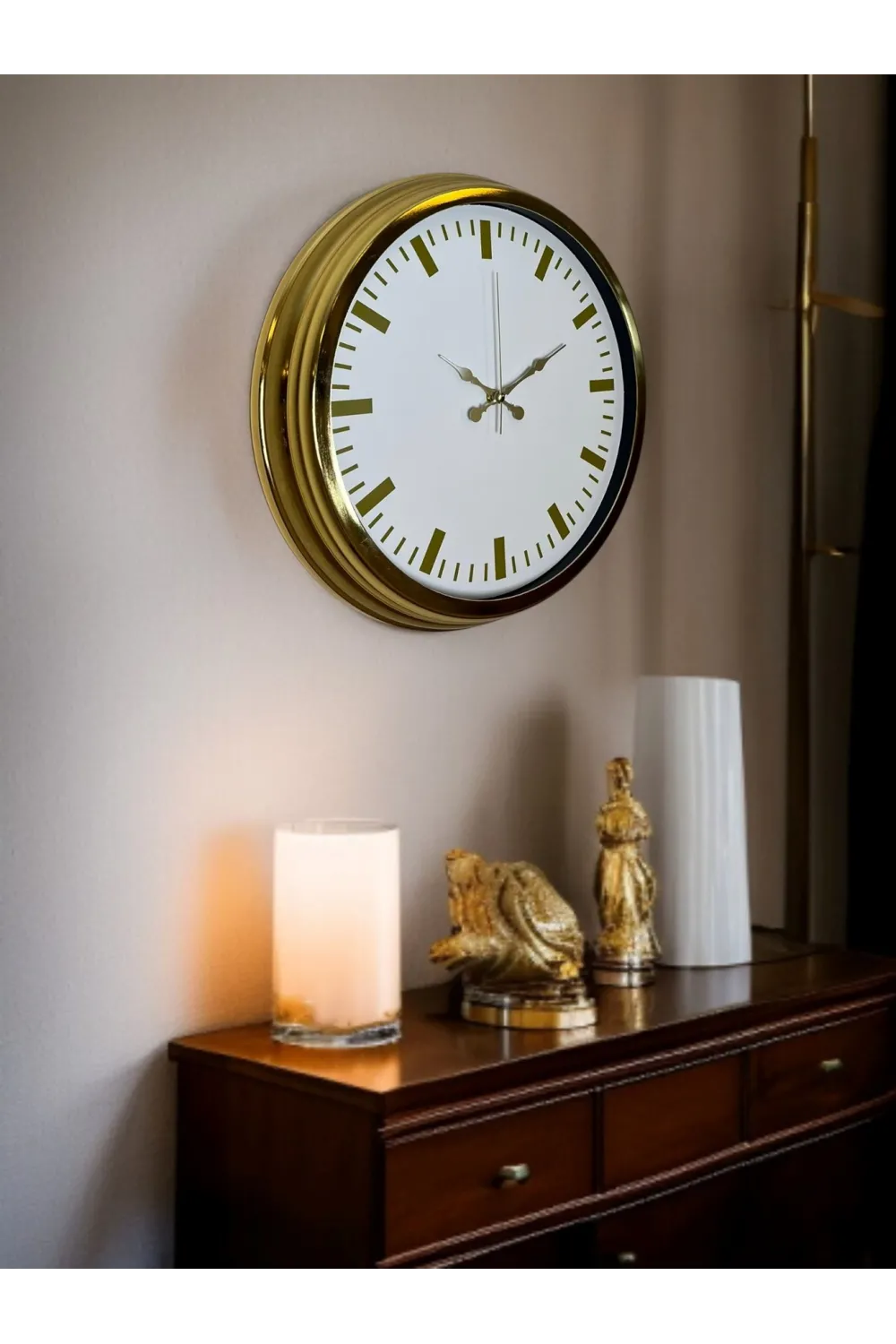 Gold & White Lüks Tasarım 40 Cm Gold Metal Duvar Saati