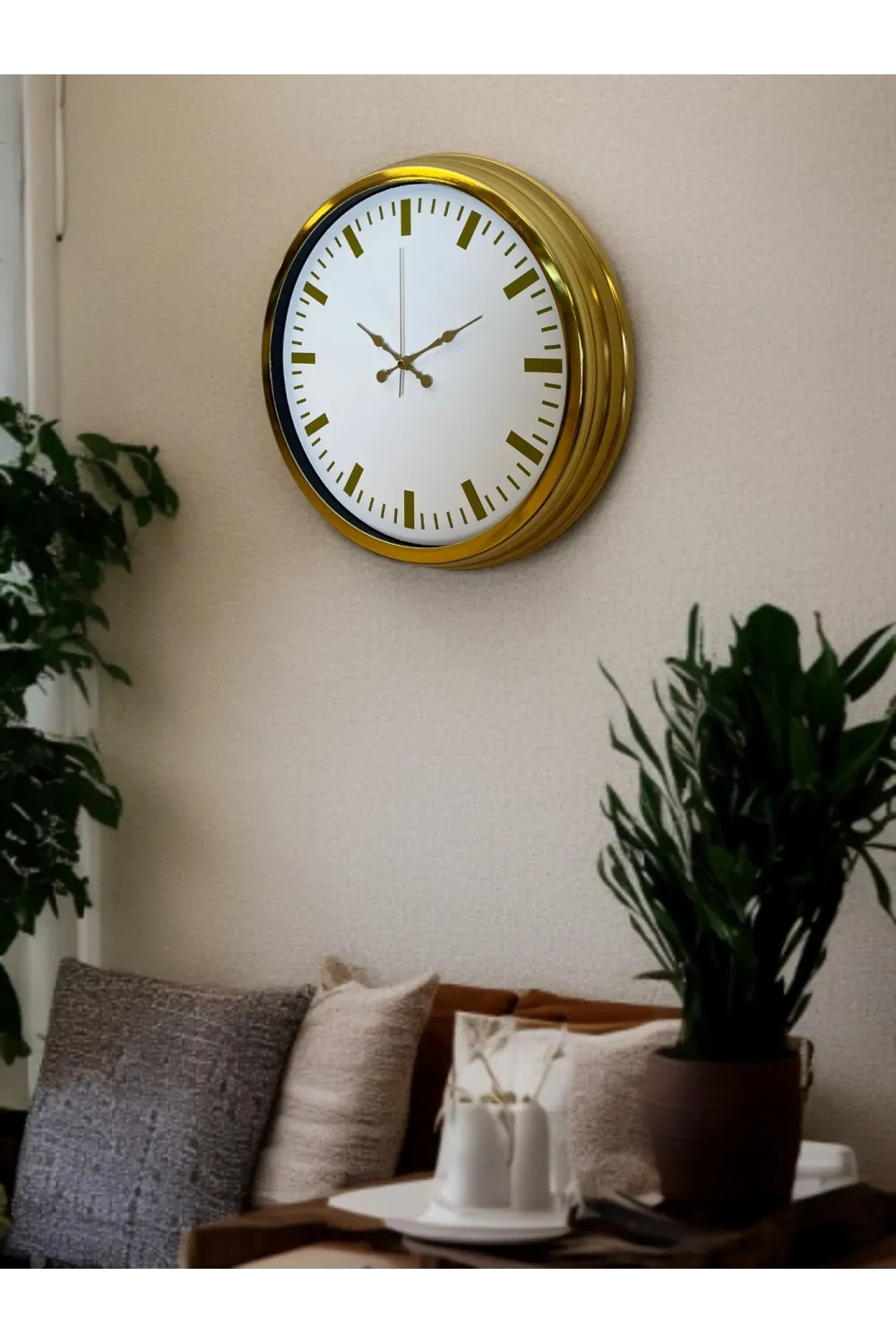 Gold & White Lüks Tasarım 40 Cm Gold Metal Duvar Saati