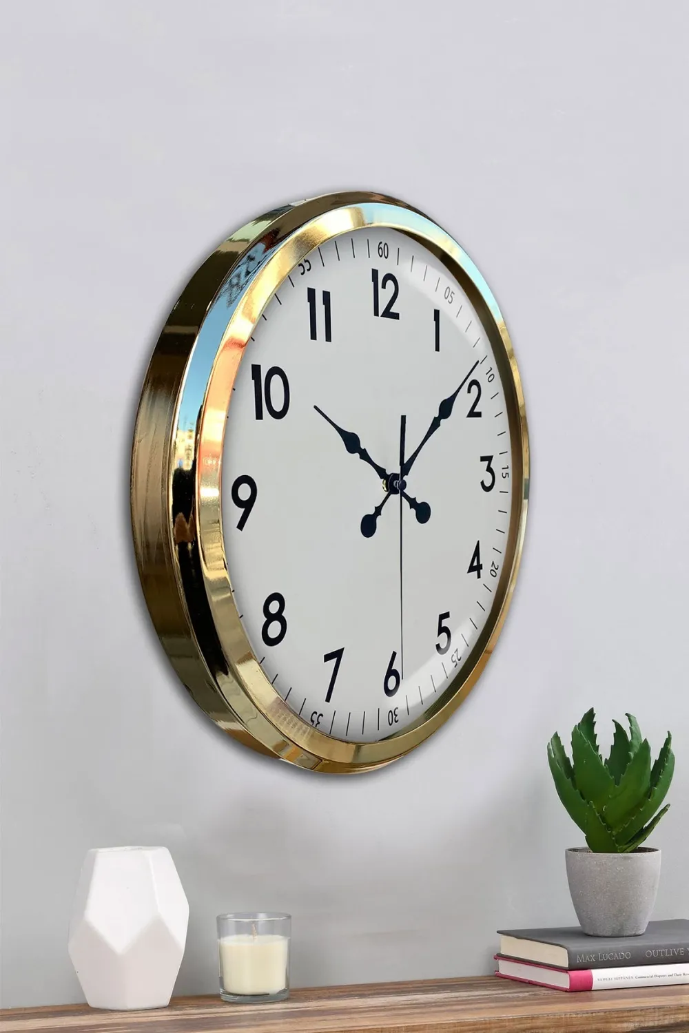 Gold & White Luxury Classic 52 Cm Metal Duvar Saati
