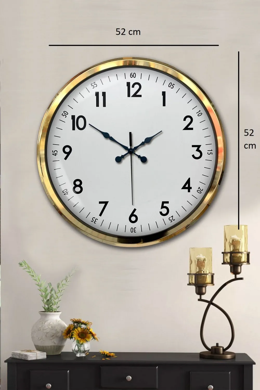 Gold & White Luxury Classic 52 Cm Metal Duvar Saati