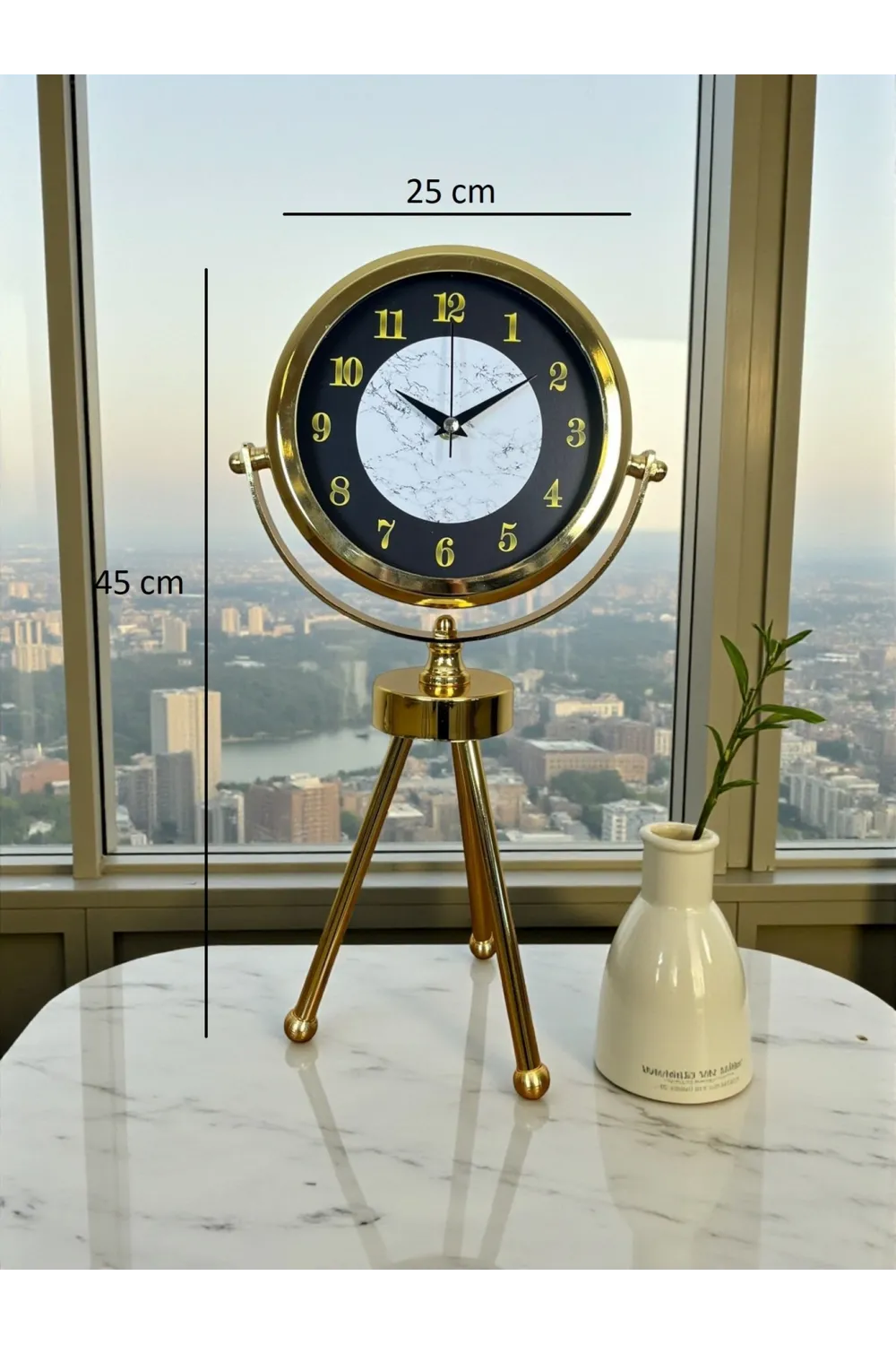 Golden Marble Üç Ayaklı Metal Masa Saati
