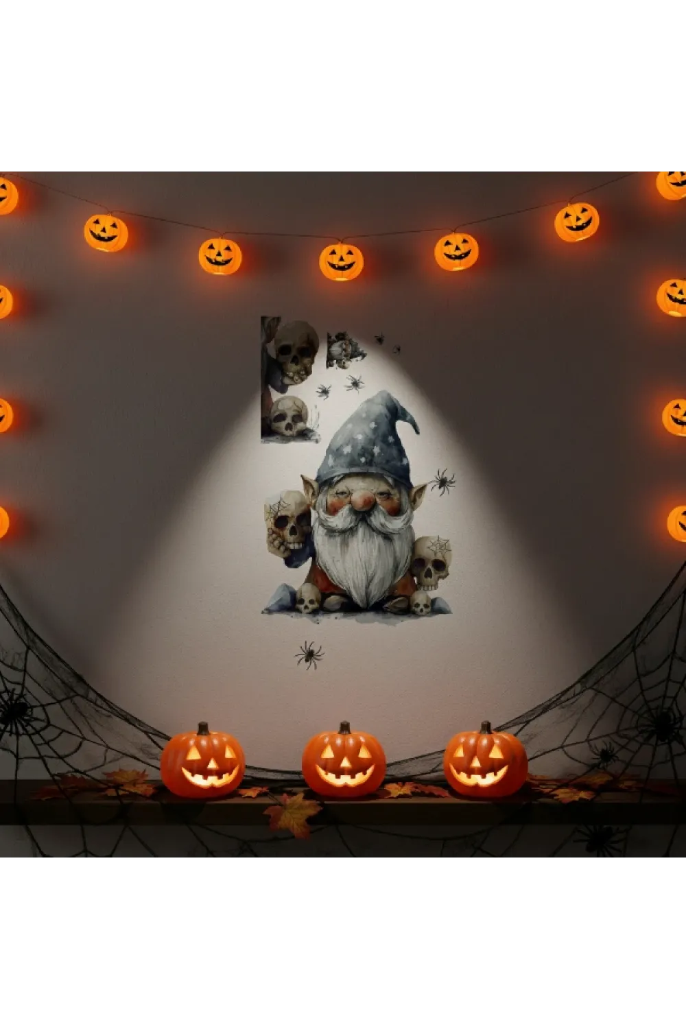 Gotik Cüce ve Kafatası Halloween Duvar Sticker Seti