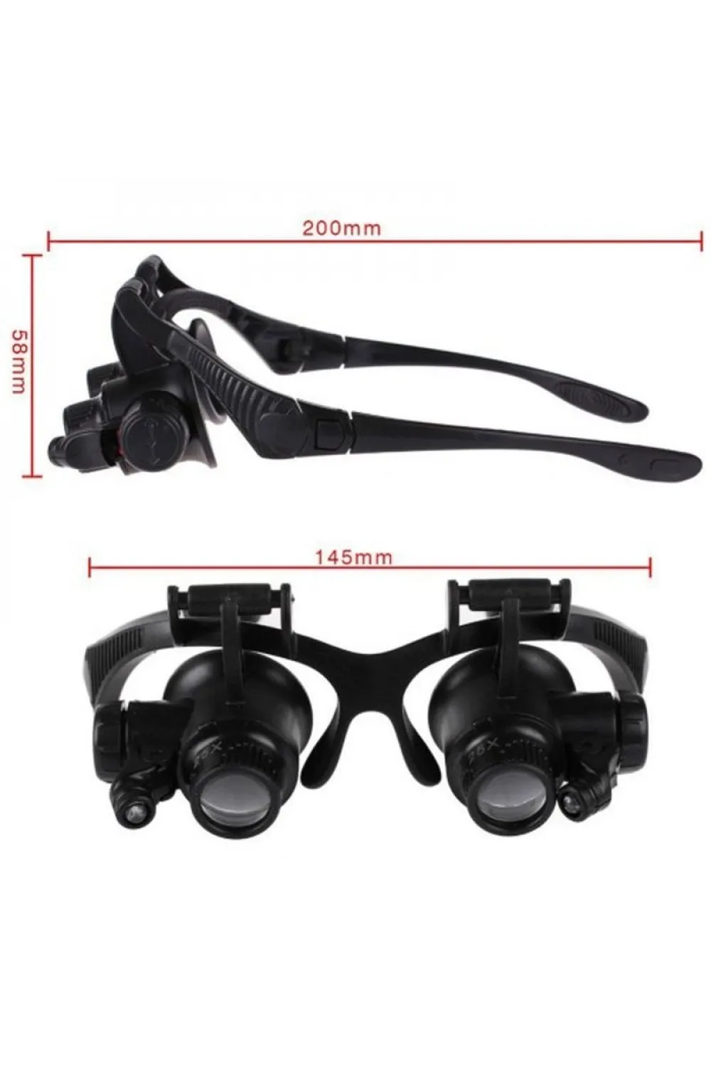 Gözlük Modeli 10X 15X 20X 25X Lens 2 Led Işıklı Büyüteç 9892G