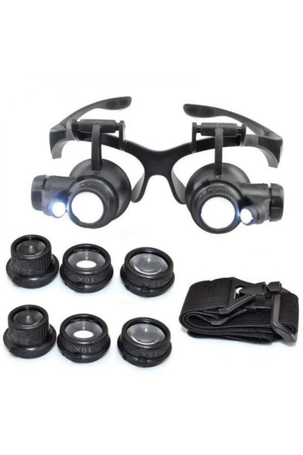 Gözlük Modeli 10X 15X 20X 25X Lens 2 Led Işıklı Büyüteç 9892G