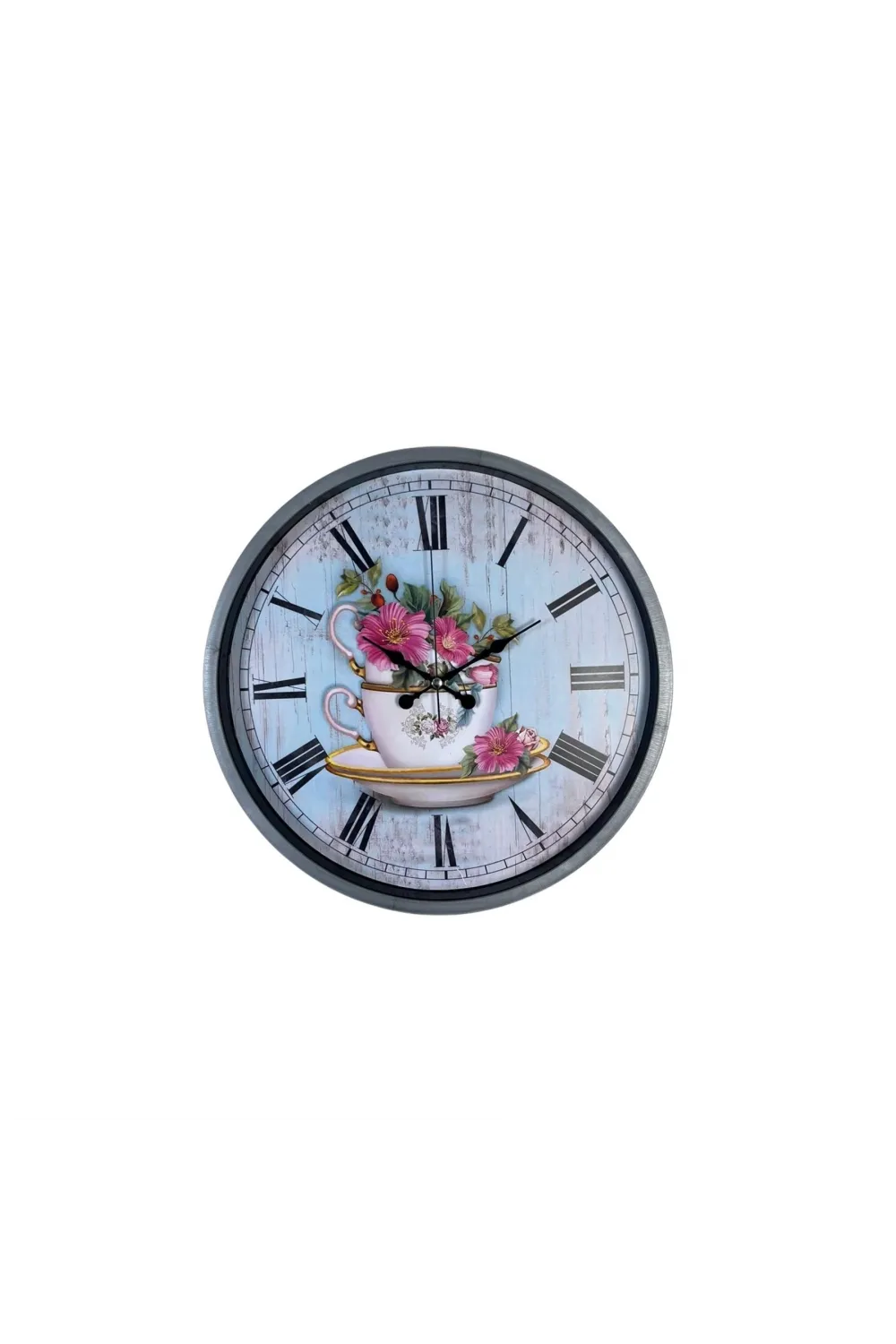 Gri Flower Cup 36 Cm Duvar Saati