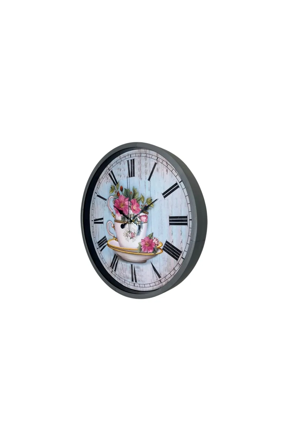 Gri Flower Cup 36 Cm Duvar Saati