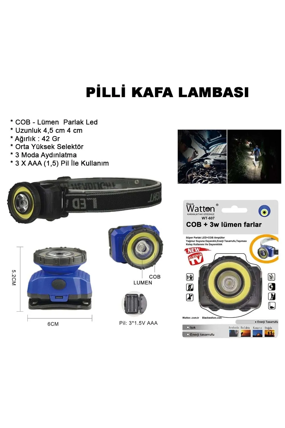 Güçlü Pilli Kafa Lambası Wt-607