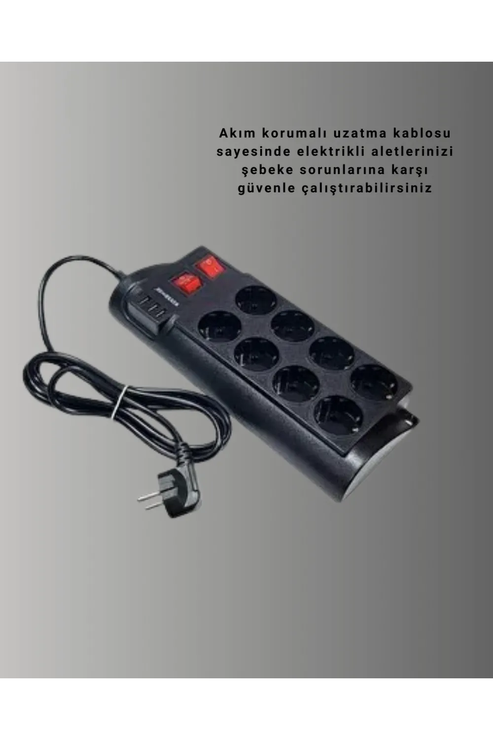 Güçlü Termal Korumalı 8 Priz + 3 Usb Çoklu Uzatma Kablosu 2m