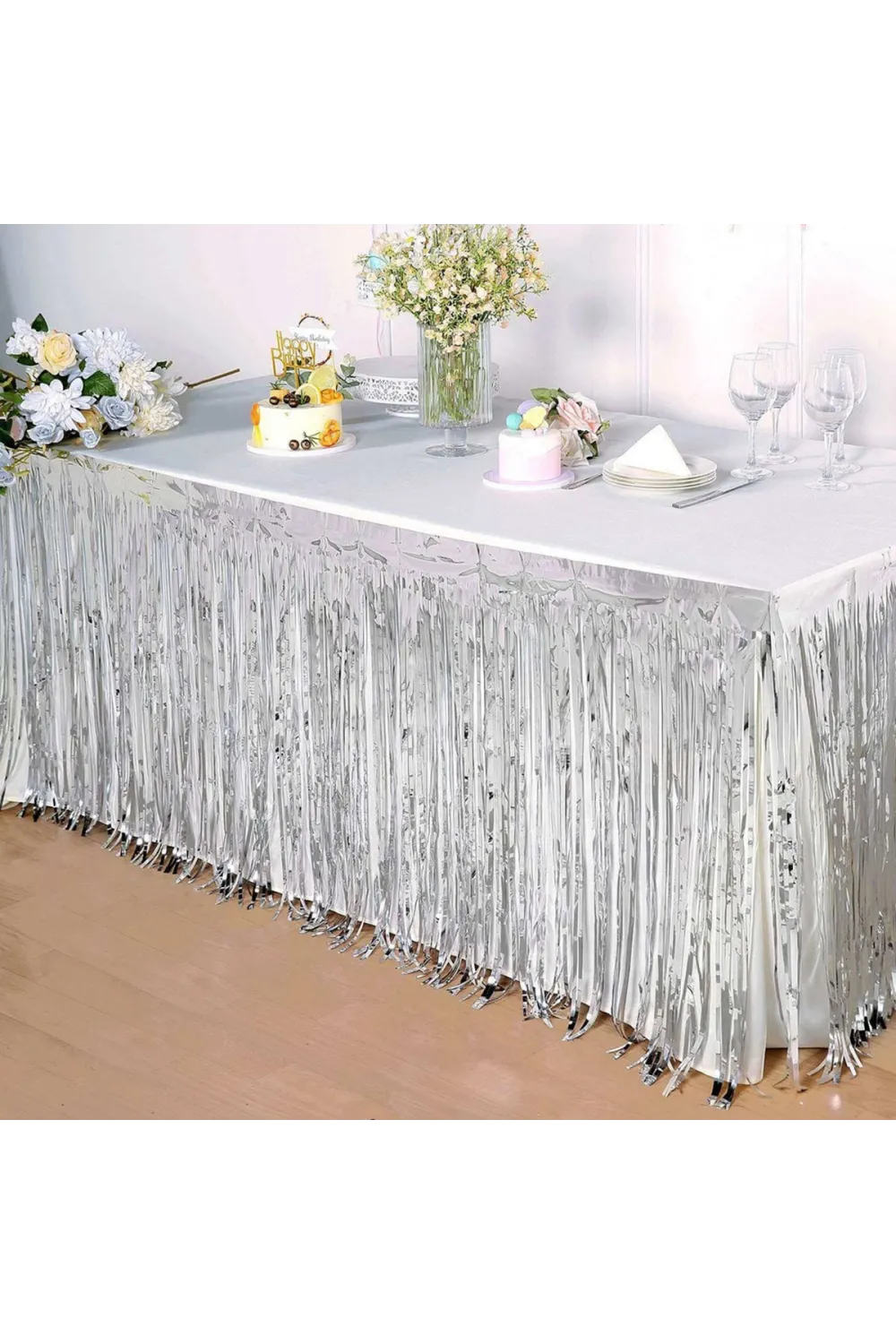 Gümüş Metalize Masa Eteği 275x75 cm – Kendinden Yapışkanlı