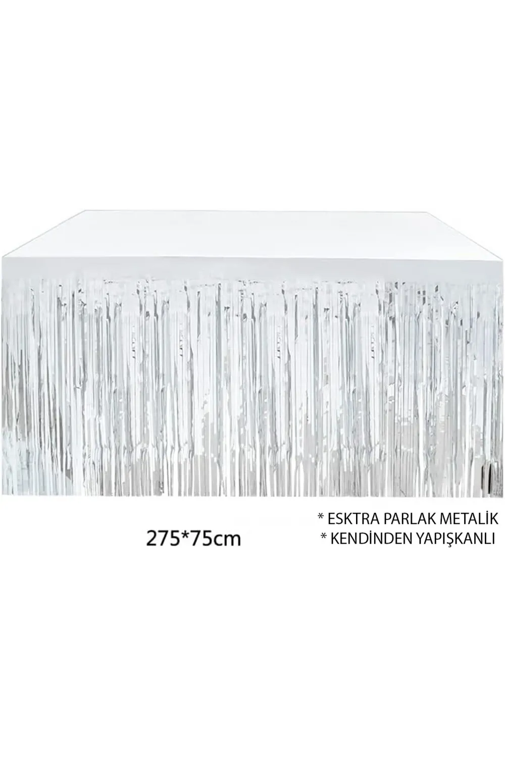 Gümüş Metalize Masa Eteği 275x75 cm – Kendinden Yapışkanlı