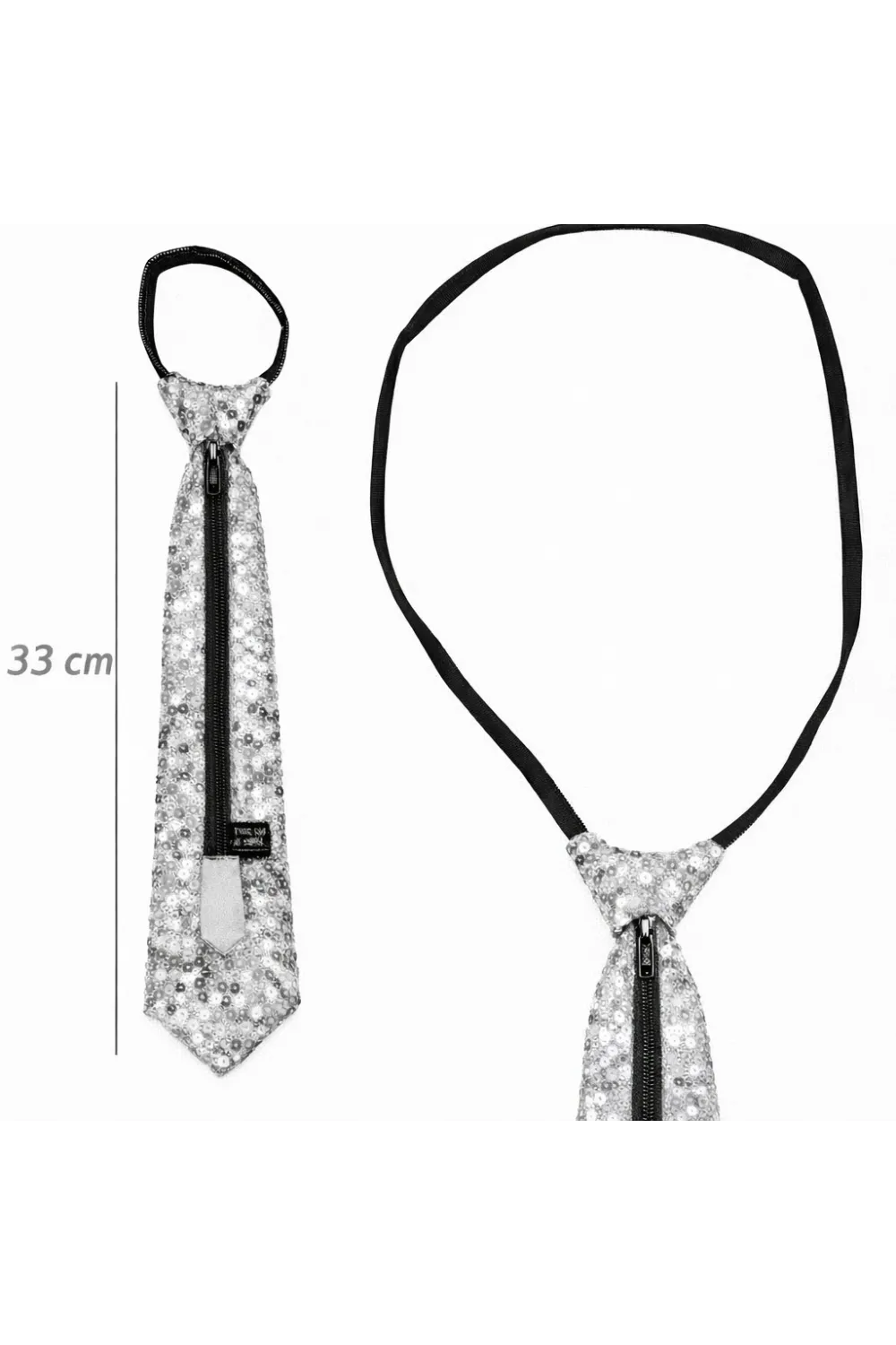 Gümüş Renk Pul Payetli Işıltılı Parti Kravatı 33 cm