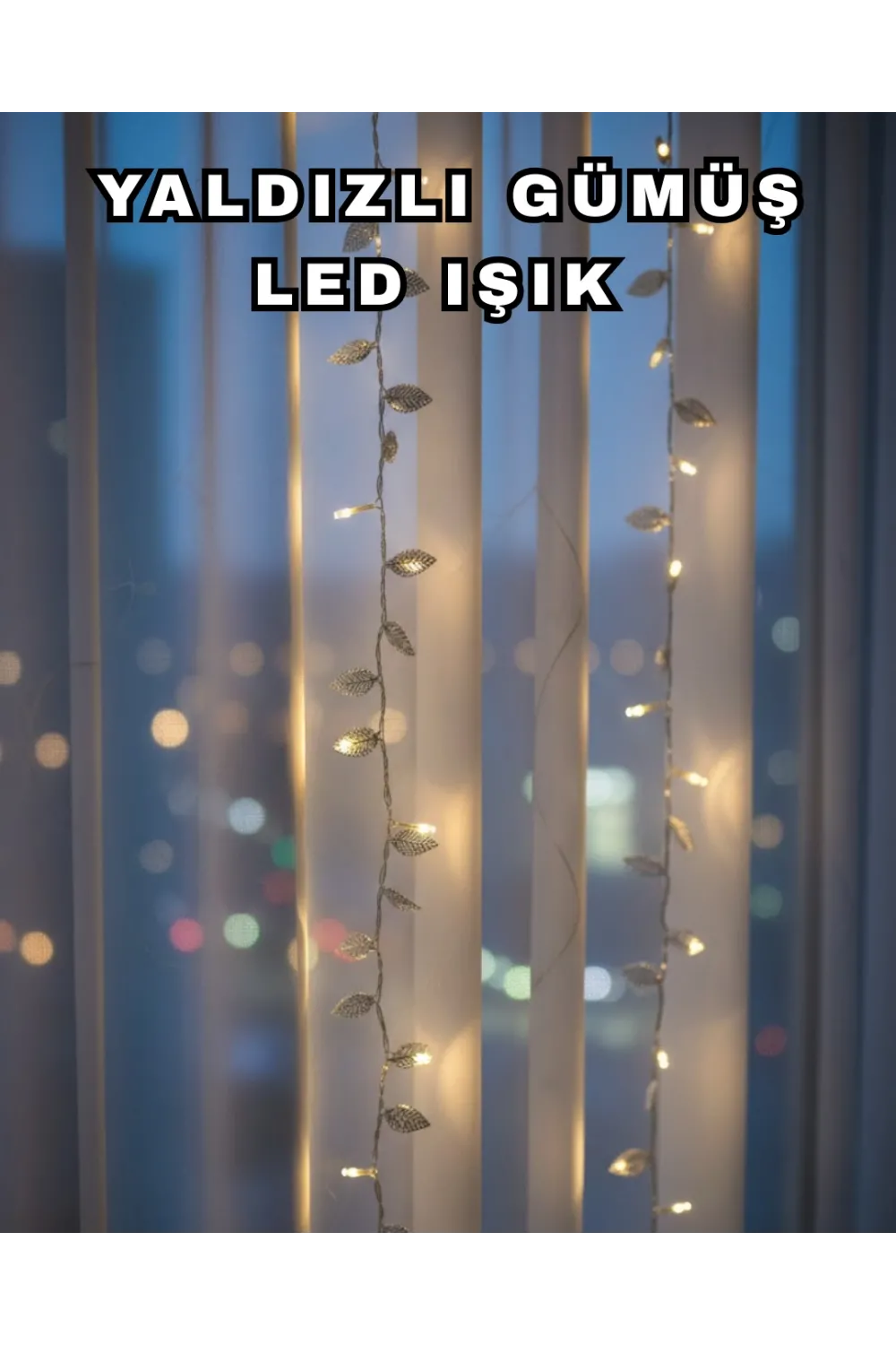 Gümüş Yaprak Tasarımlı Led Işık Pilli Ev Ve Vitrin Dekoru