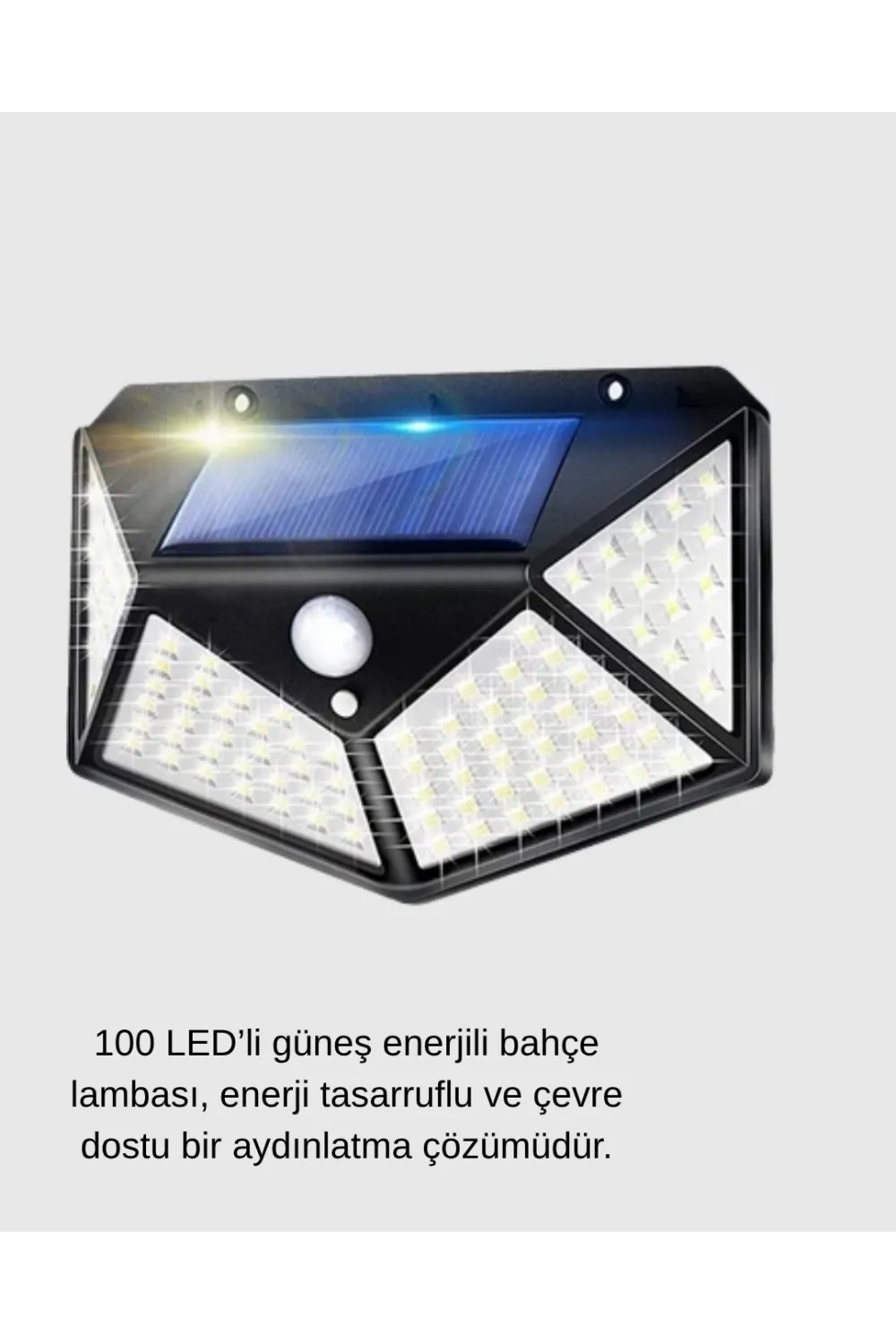 Güneş Enerjili 100 Led Dış Mekan Lamba – Hareket Sensörlü, 2200mah Bataryalı Solar Aydınlatma