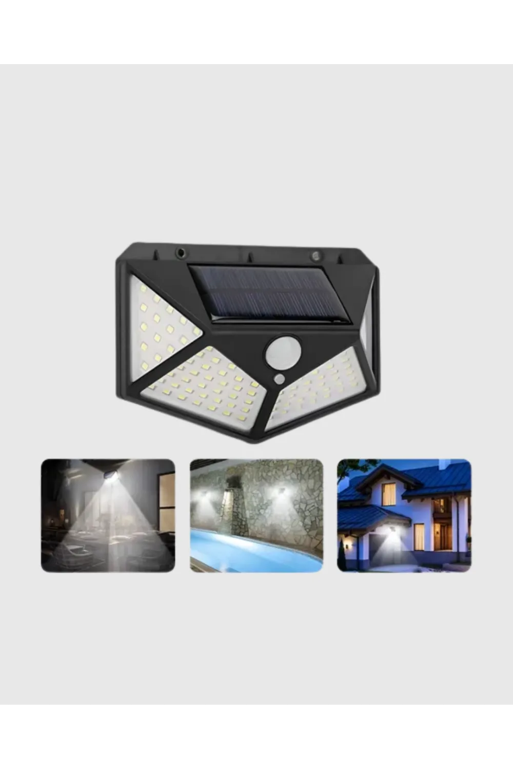 Güneş Enerjili 100 Led Dış Mekan Lamba – Hareket Sensörlü, 2200mah Bataryalı Solar Aydınlatma