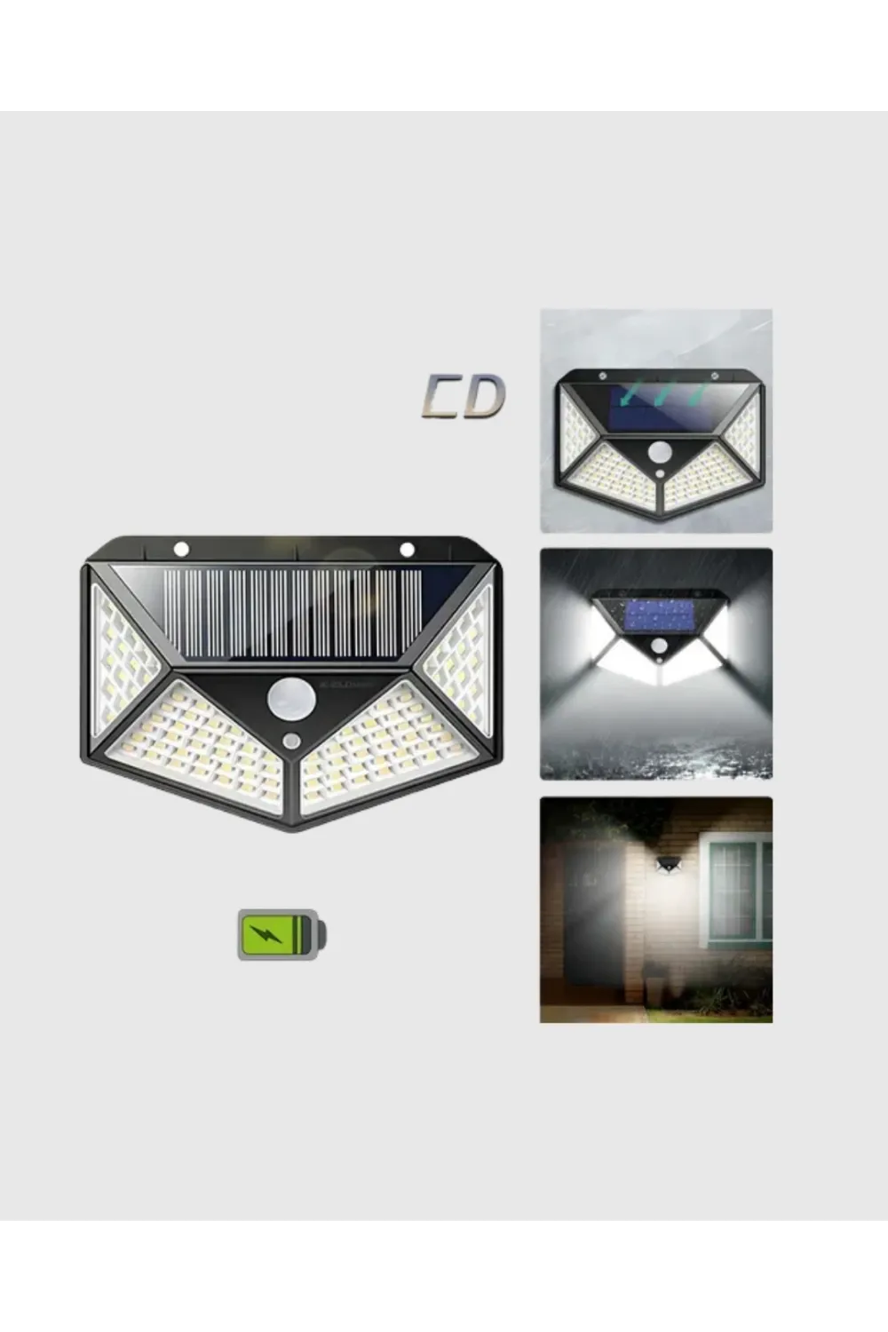 Güneş Enerjili 100 Led Dış Mekan Lamba – Hareket Sensörlü, 2200mah Bataryalı Solar Aydınlatma