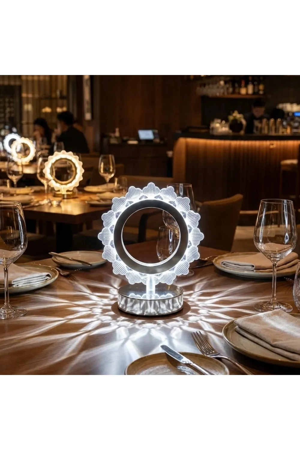 Güneş Şeklinde Kristal Led Masa Lambası – Dokunmatik, 3 Renk Işık Modlu, Şarjlı Mini Dekoratif Gece Lambası
