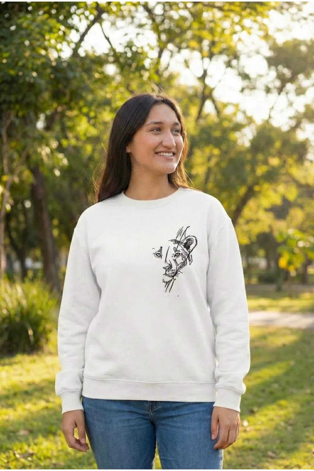 Günü Özel Bisiklet Yaka Baskılı Oversize Sweatshirt - Beyaz