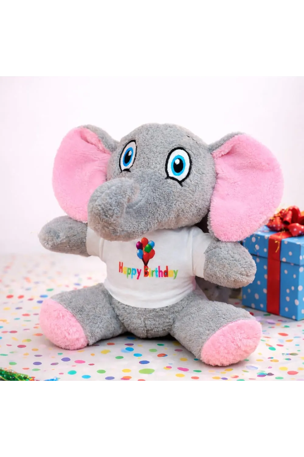 Happy Birthday Tişörtlü Sevimli Peluş Fil