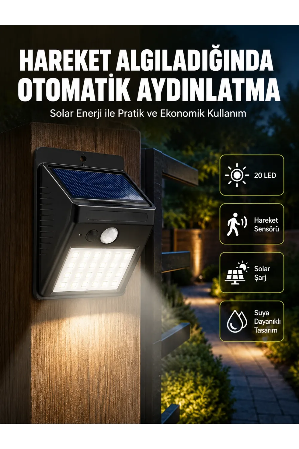Hareket Algılamalı Solar Led Güvenlik Lambası Yeni Nesil