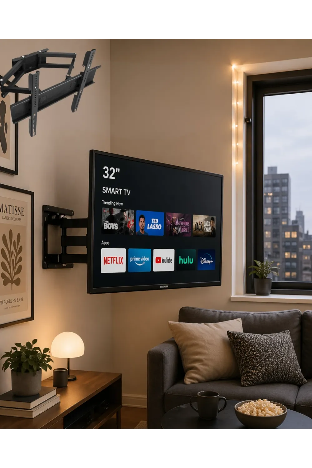 Hareketli Tv Duvar Askısı 32 55 İnç Döner Eğimli Televizyon Aparatı