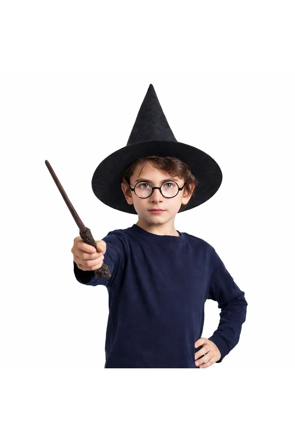 Harry Potter Tarzı Çocuk Seti (siyah Keçe Şapka, Asa, Gözlük)