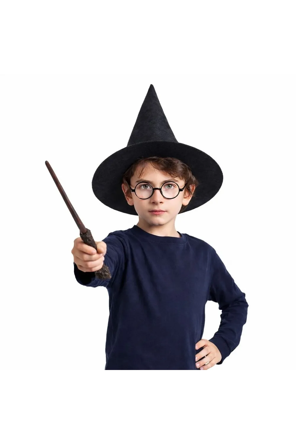 Harry Potter Tarzı Çocuk Seti (Siyah Keçe Şapka, Asa, Gözlük)