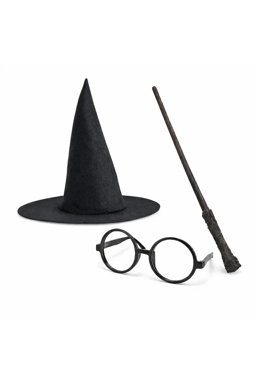 Harry Potter Tarzı Çocuk Seti (siyah Keçe Şapka, Asa, Gözlük)
