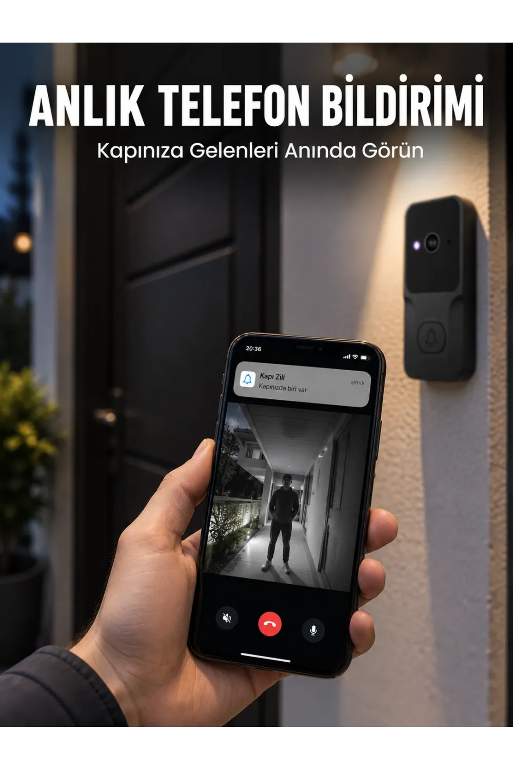 Hd Kameralı Akıllı Kapı Zili | Çift Yönlü Sesli Wi-fi Görüntülü Kapı Zili