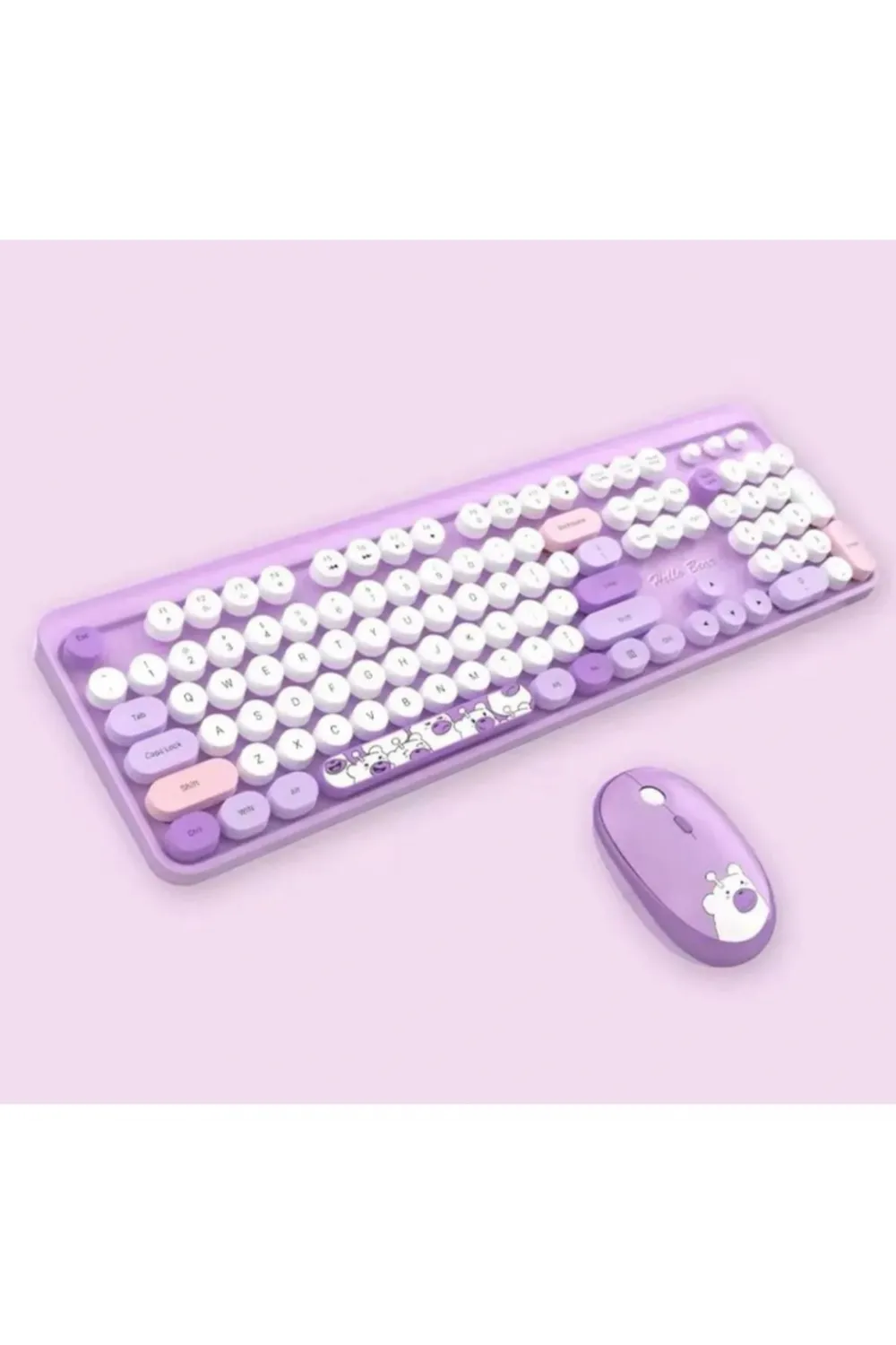 Hello Bear Mor Klavye Mouse Set