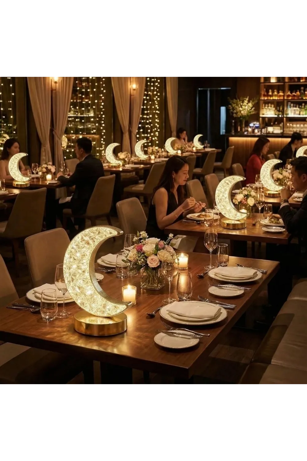 Hilal Ay Model Kristal Led Masa Lambası – Dokunmatik, 3 Renk Işık Modlu, Şarjlı Mini Dekoratif Gece Lambası