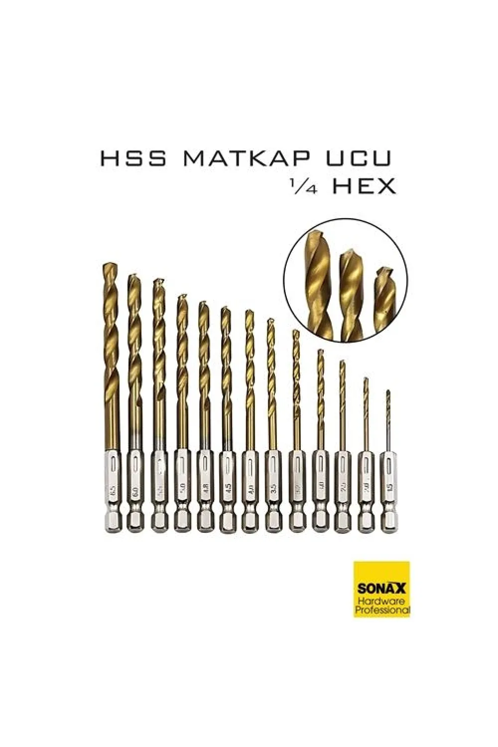 HSS Matkap Ucu 1/4 HEX  13 Parça HSS Tungsten Karbür Matkap Uç 1.5-6.5mm Titanyum 722460