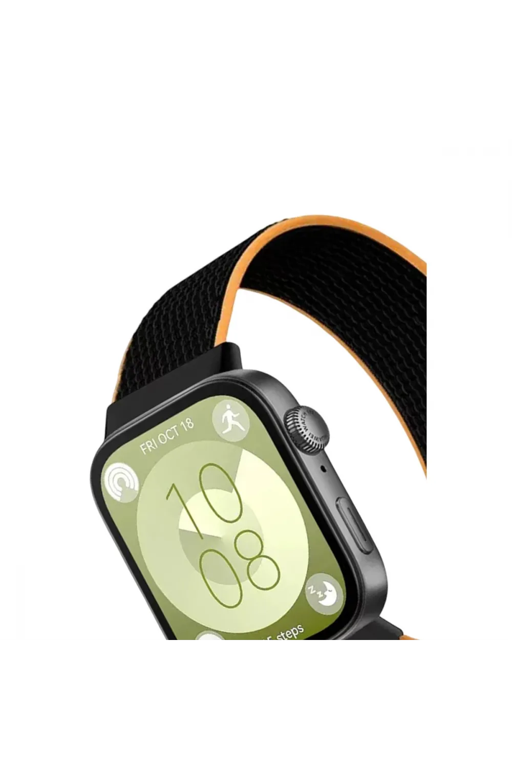 Huawei Fit 4 Hasırlı Cırtcırtlı Kordon (saat Değildir) - Siyah-turuncu