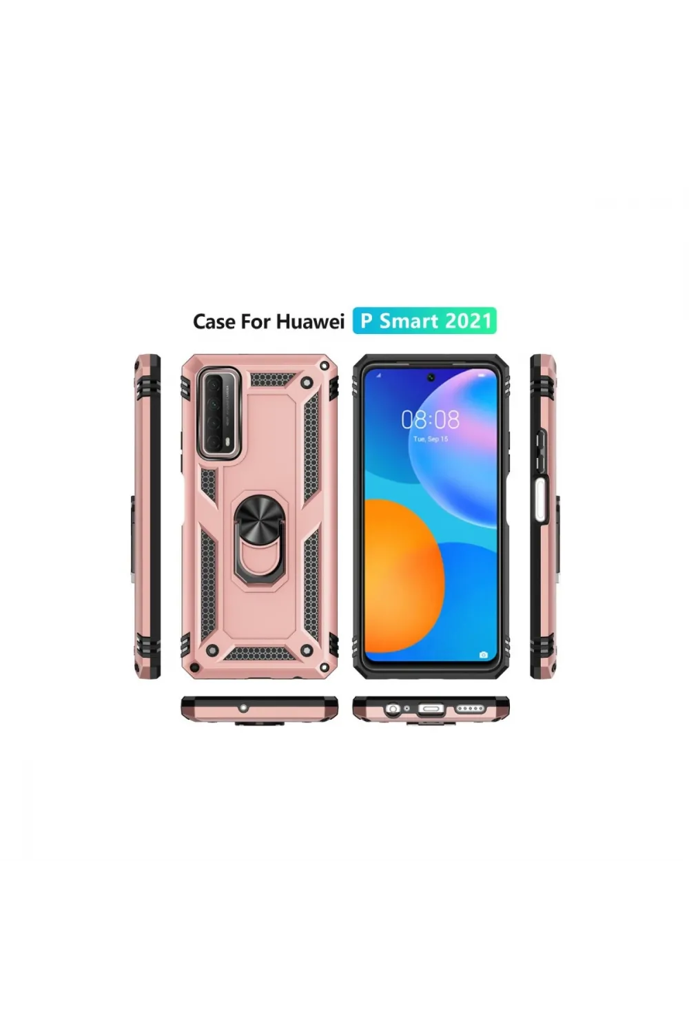 Huawei P Smart 2021 Kılıf Sofya Yüzüklü Silikon Kapak - Rose