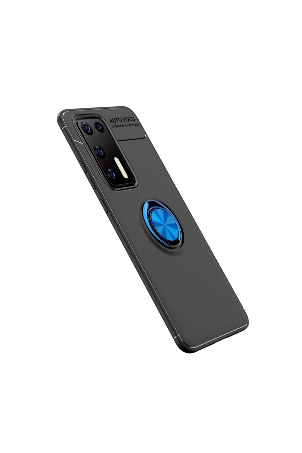 Huawei P40 Kılıf Range Yüzüklü Silikon - Siyah-mavi