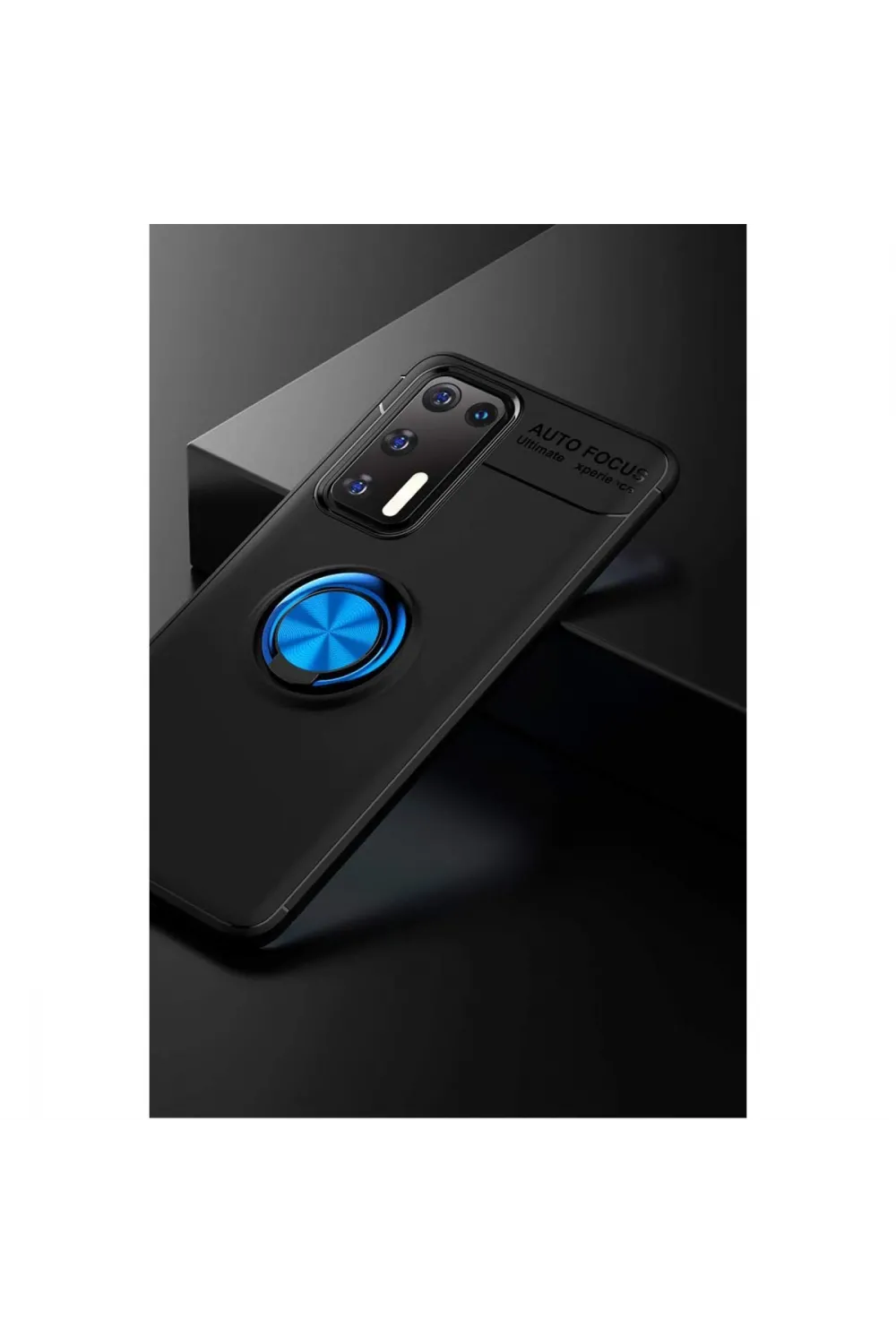 Huawei P40 Kılıf Range Yüzüklü Silikon - Siyah-mavi
