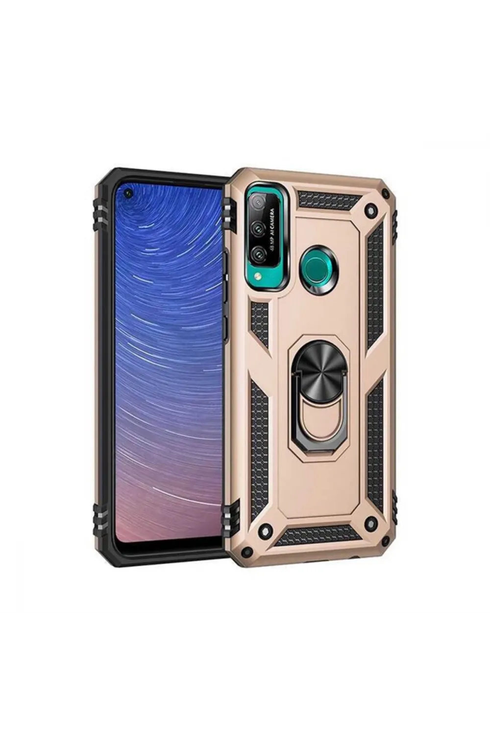 Huawei P40 Lite E Kılıf Sofya Yüzüklü Silikon Kapak - Gold