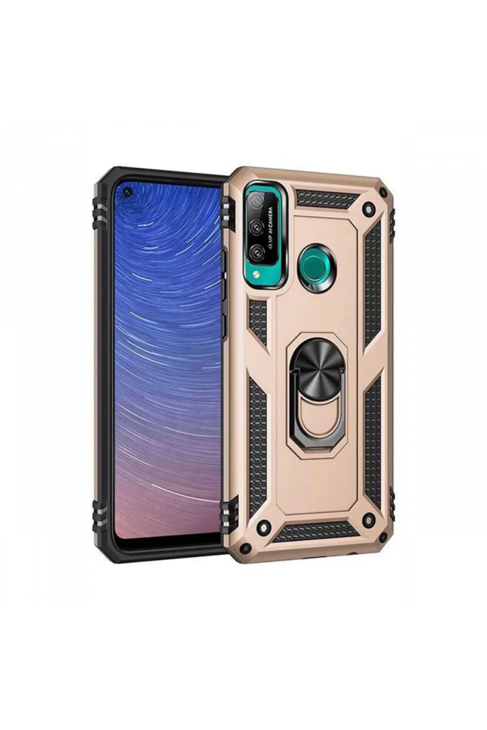 Huawei P40 Lite E Kılıf Sofya Yüzüklü Silikon Kapak - Gold