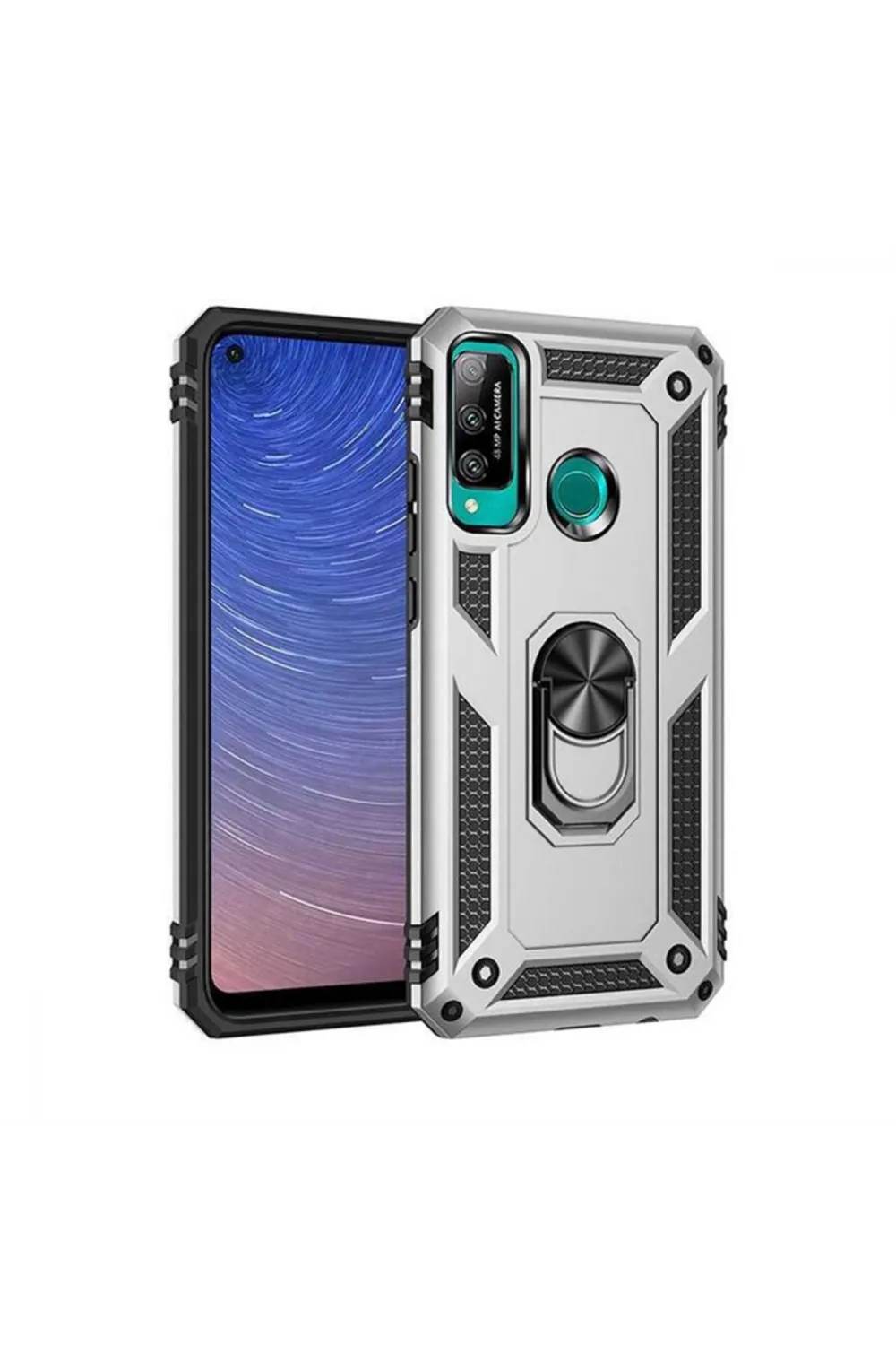 Huawei P40 Lite E Kılıf Sofya Yüzüklü Silikon Kapak - Gümüş