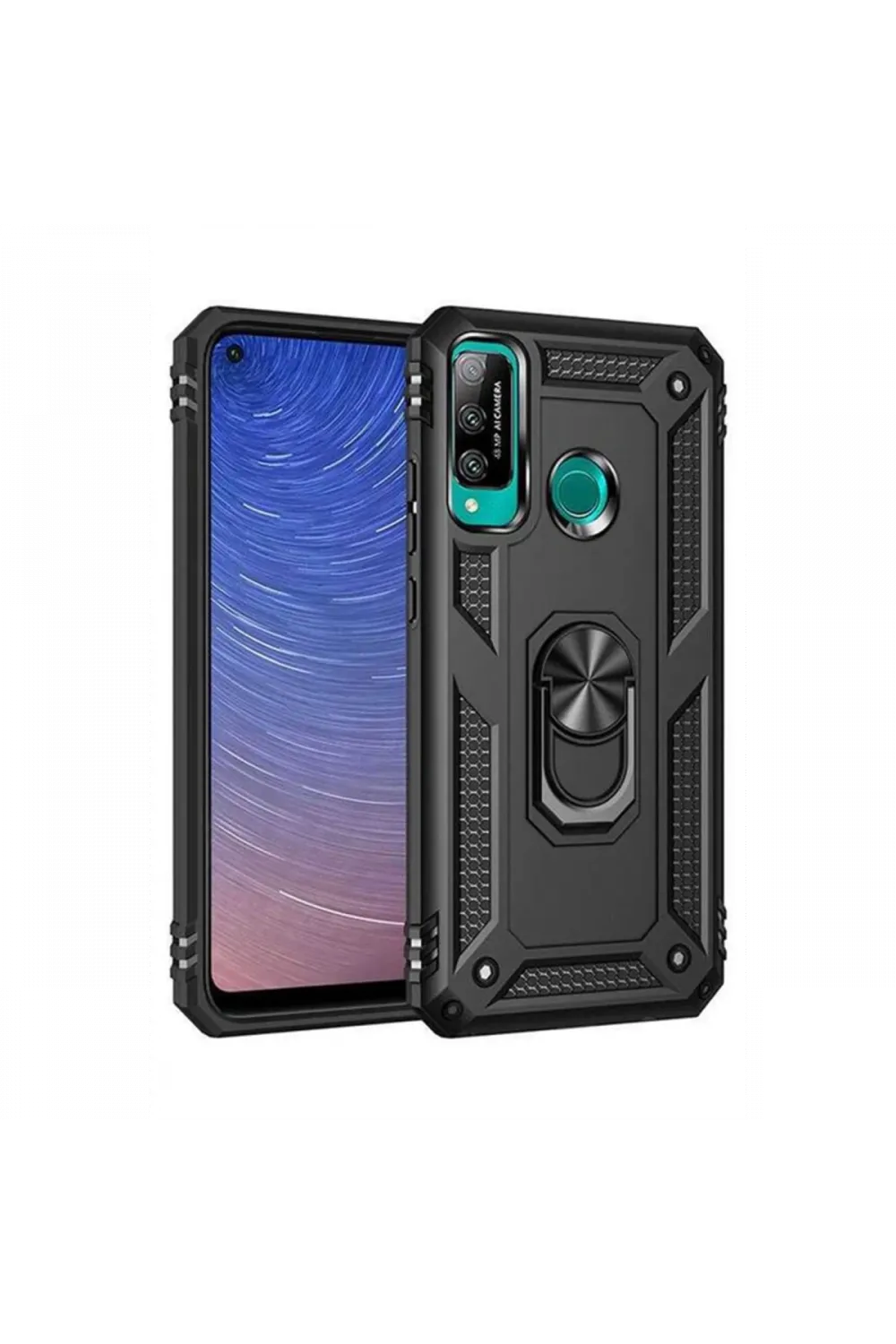 Huawei P40 Lite E Kılıf Sofya Yüzüklü Silikon Kapak - Siyah