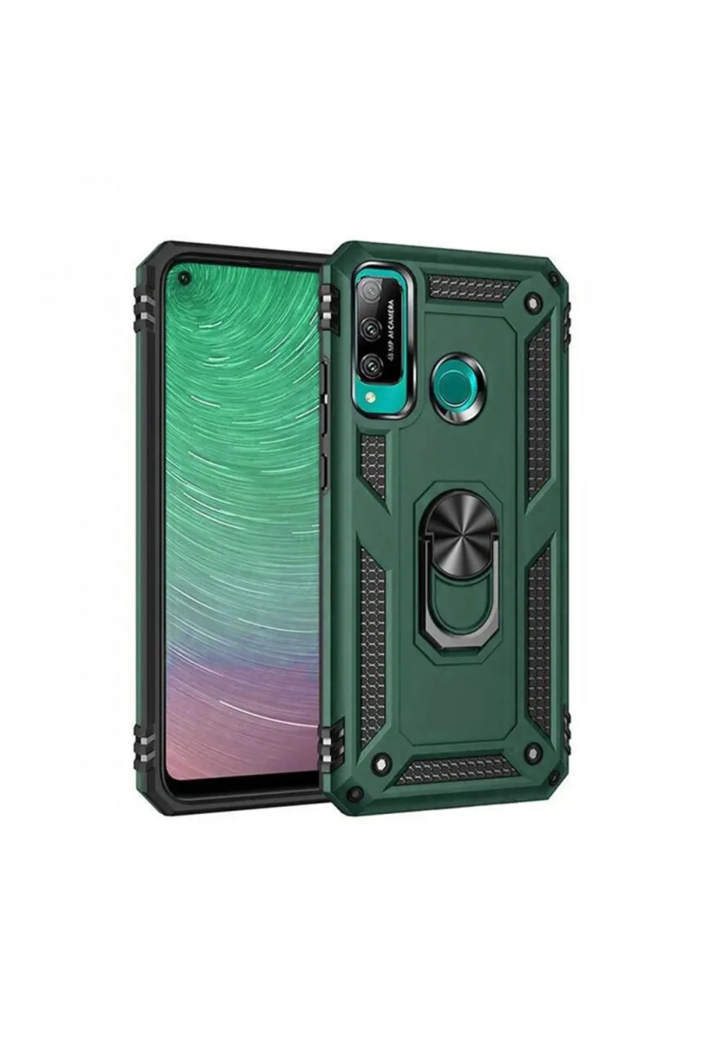 Huawei P40 Lite E Kılıf Sofya Yüzüklü Silikon Kapak - Yeşil