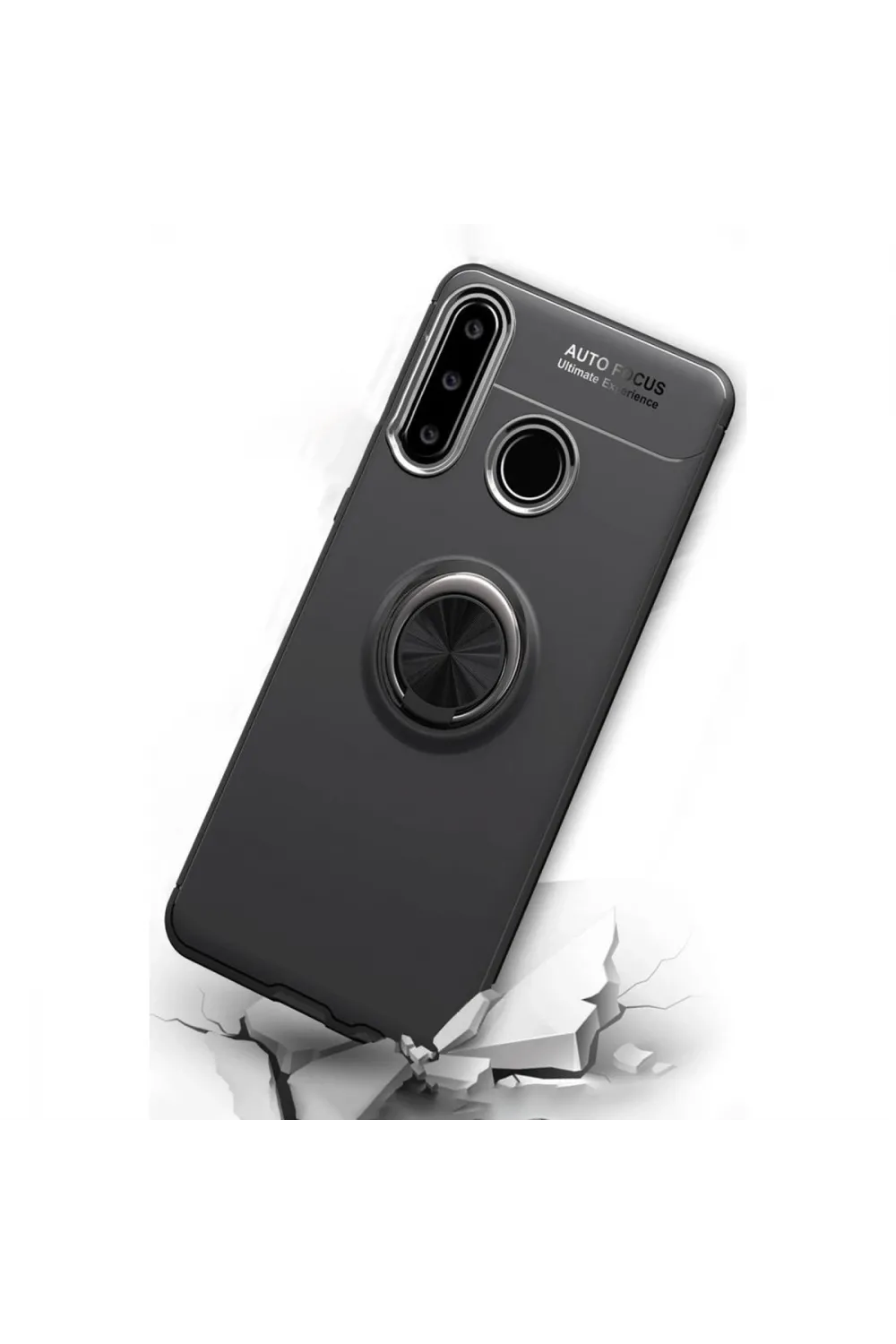 Huawei Y6p Kılıf Range Yüzüklü Silikon - Siyah