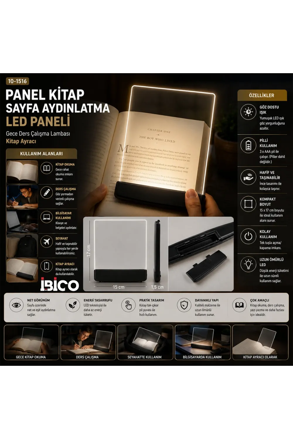 İbico İ10-027 Lıght Panel Kitap Sayfa Aydınlatma Led Paneli ( Kitap Okuma ) ( Pilli ) ( 15x17cm )*150